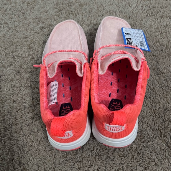 Hey Dude Light Pink and Bright Coral Shoes - Picture 2 of 5